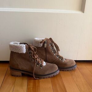 Blondo Tan Lace-Up Boots with Shearling Trim